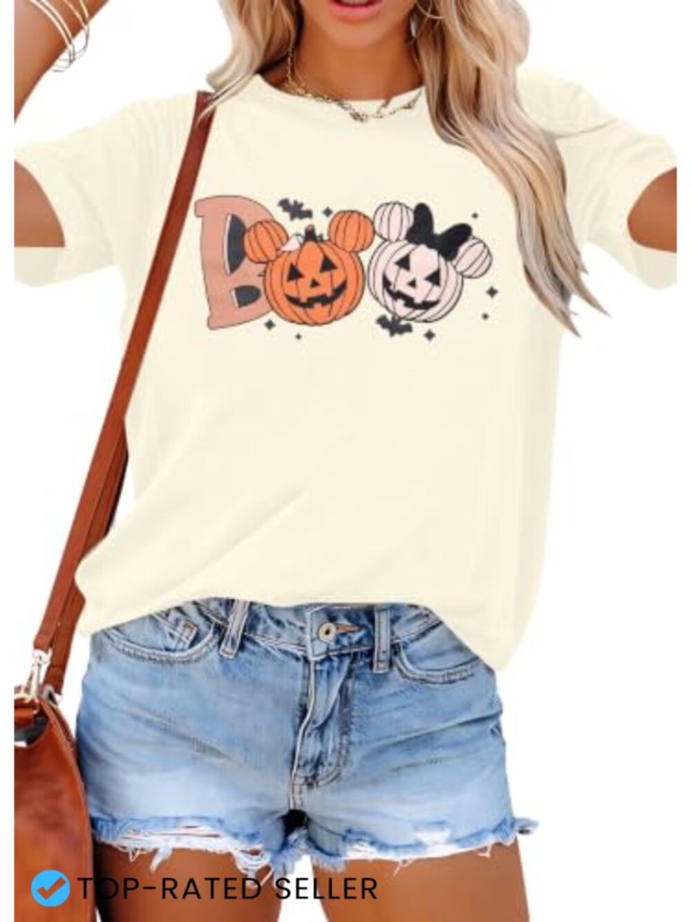 Halloween Crew Neck Graphic Tee for Women Cotton Blend Short Sleeve Pullover